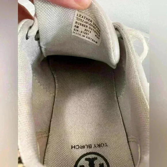 Tory Burch 8 Howell Leather Sneaker Titanium White Warm Roccia Snake Embossed - Picture 6 of 6